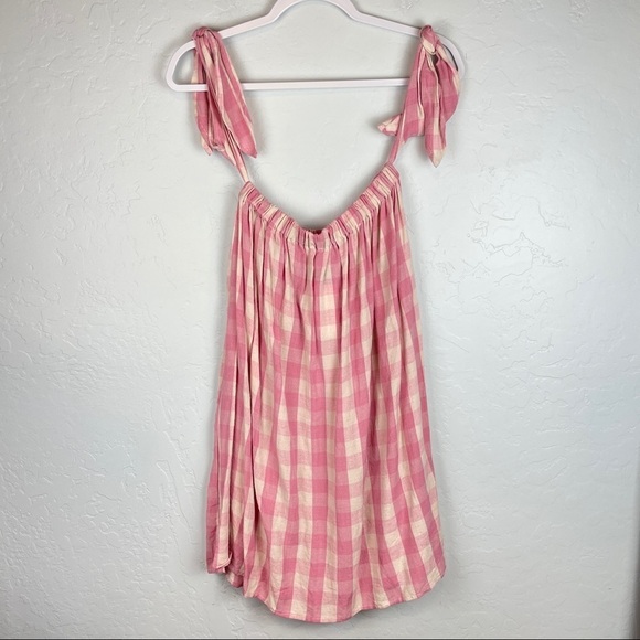 ASOS Swim Pink Gingham Print Shoulder Tie Beach Cover Up Mini Dress NWT Size 0 - Picture 4 of 10